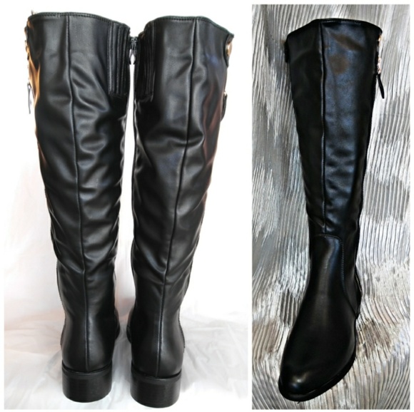 New Women's Black Knee High Riding Boots - Picture 3 of 11